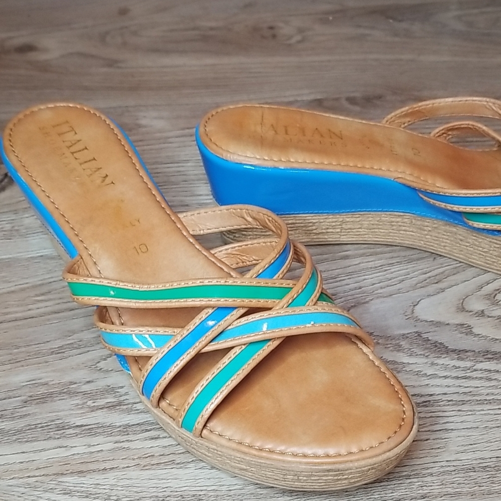 Italian Shoe Makers Womens Open Toe Slide On Top Strap Wedge Heel Sandals